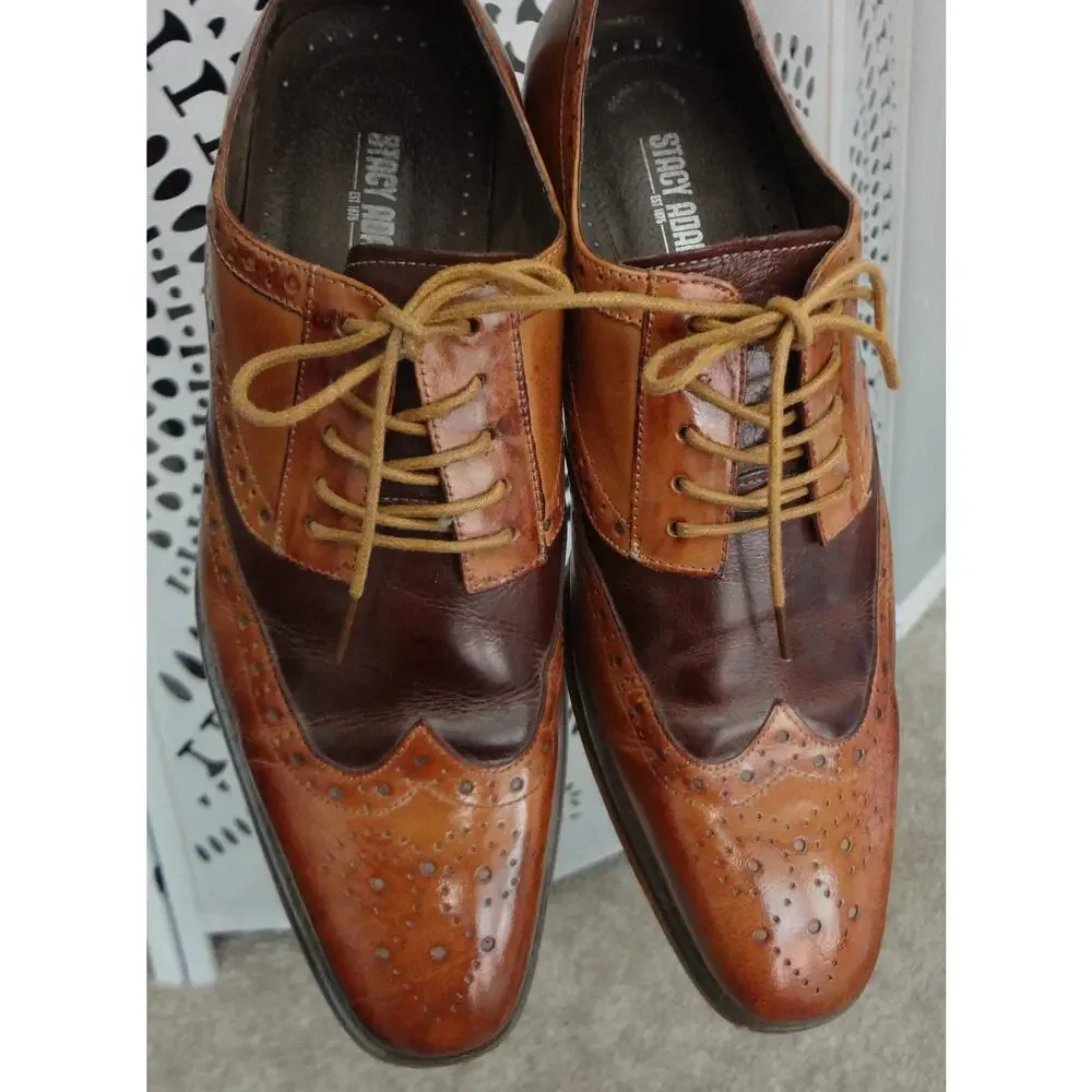 Stacy Adams Brogue Wingtip Lace Up Oxford Brown Leather Men 9 Dress Shoes